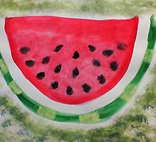 A slice of watermelon, watercolor by Anna Lewis