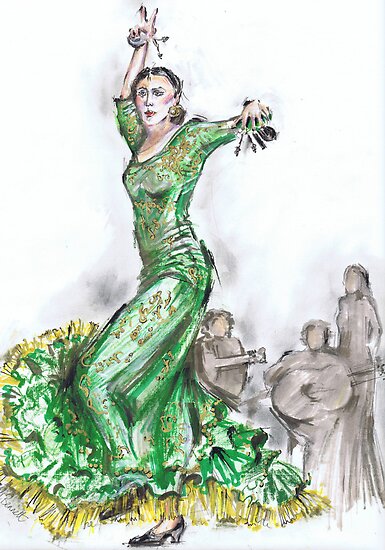 Green Flamenco Or Flamenco Verde Poster Von Jillartist Redbubble