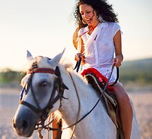 lady with horse on the bay by plamenx
