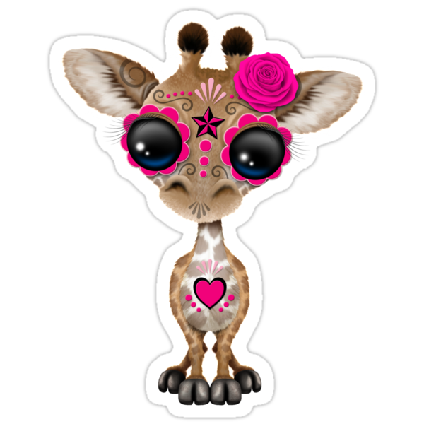 quot pink day of the dead sugar skull baby giraffe quot stickers quot pink day of the dead sugar skull baby giraffe quot stickers