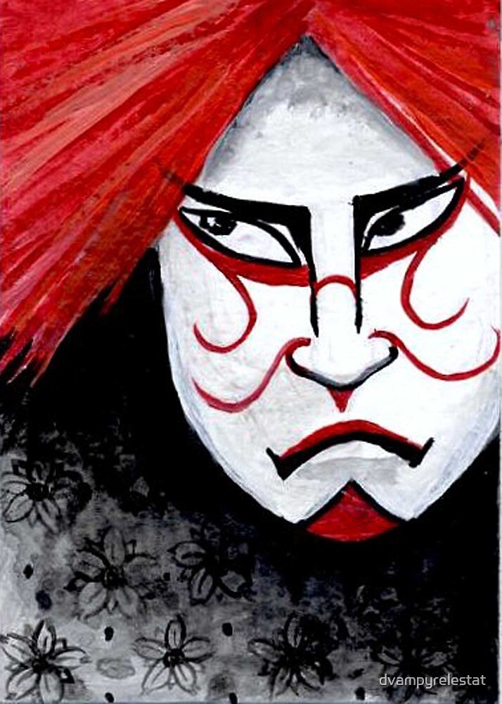 "Kabuki Mask with Red Hair" by dvampyrelestat Redbubble