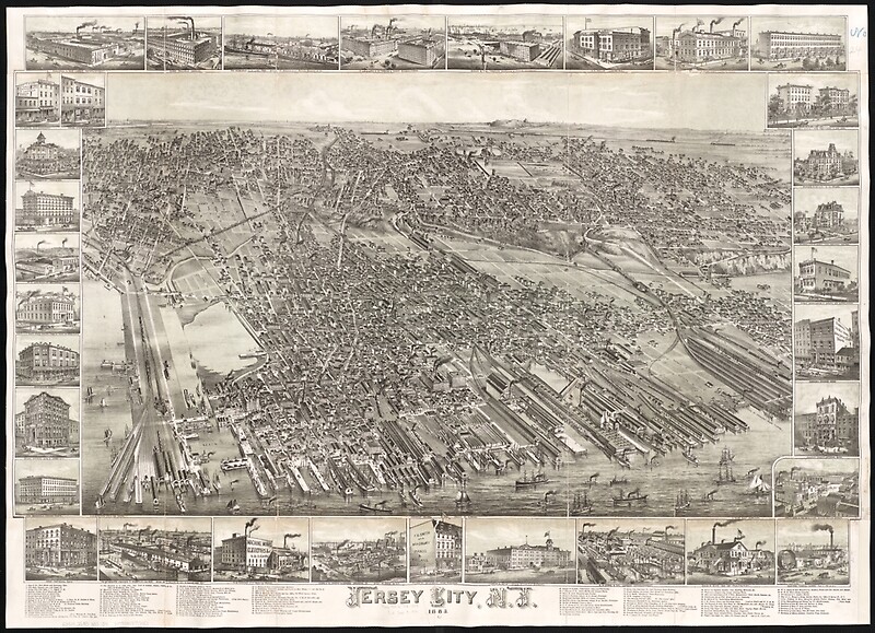 "Vintage Map of Jersey City NJ (1883)" by BravuraMedia Redbubble
