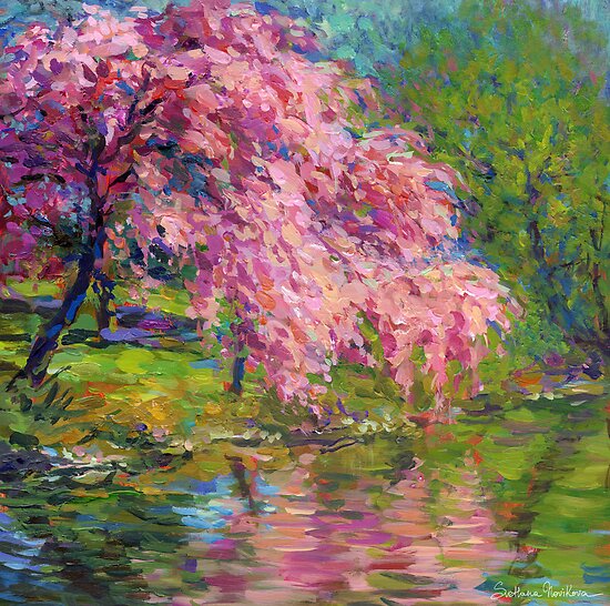 Blossoming trees landscape painting Svetlana Novikova