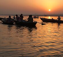 Tourists Enjoying Sunrise on the Ganges by SerenaB