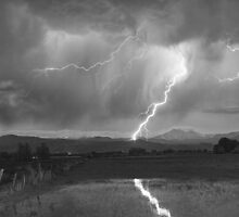 Lightning Striking Longs Peak Foothills 3BW by Bo Insogna