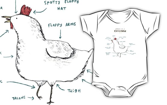 "Anatomy of a Chicken" One Piece - Short Sleeve by Sophie Corrigan