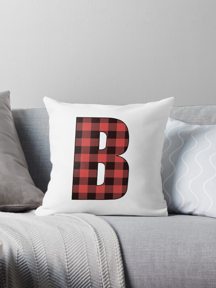 Letter B Monogram Red And Black Buffalo Plaid Check Throw Pillow By