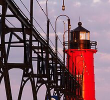 South Haven Michigan's South Pierhead Light at Dawn by Kenneth Keifer
