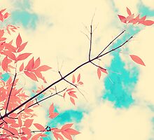 Pink fall leafs on retro vintage sky by Andreka