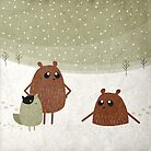 bears and squirrel in the snow by fuzzorama