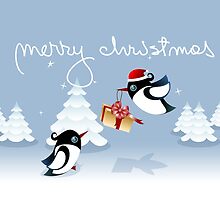 Xmas Card - Birds, Trees & Christmas Gift by ruxique