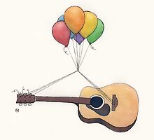 Guitar Getting Carried Away by Balloons by Tim Gorichanaz