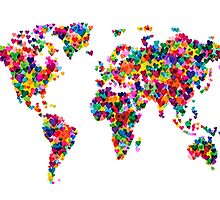 Love Hearts Map of the World Map by Michael Tompsett
