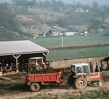 Farmer taking manure from animal shed Les Hazons 198402150015 by Fred Mitchell