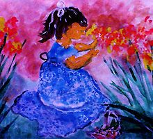 She found the flowers, watercolor by Anna Lewis