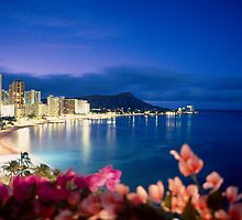 Waikiki Beach at Night, Hawaii by printscapes