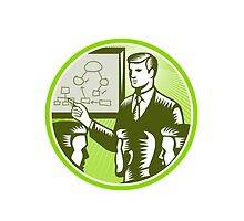 Businessman Presenting Boardroom Woodcut by patrimonio