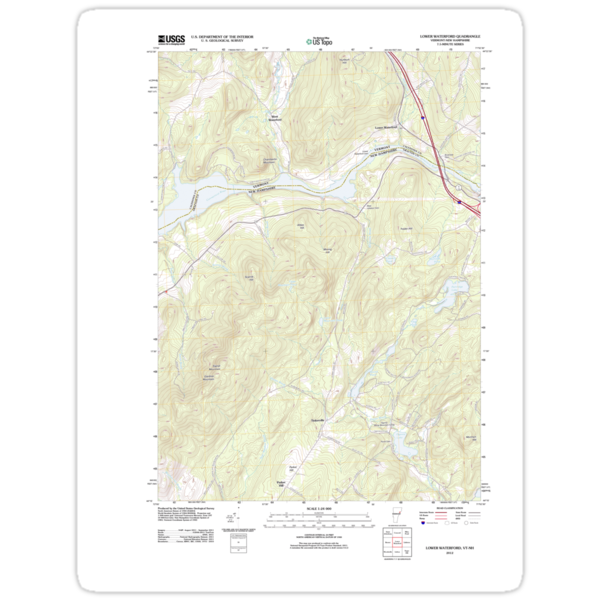 "USGS Topo Map Vermont VT Lower Waterford 20120507 TM" Stickers by wetdryvac Redbubble