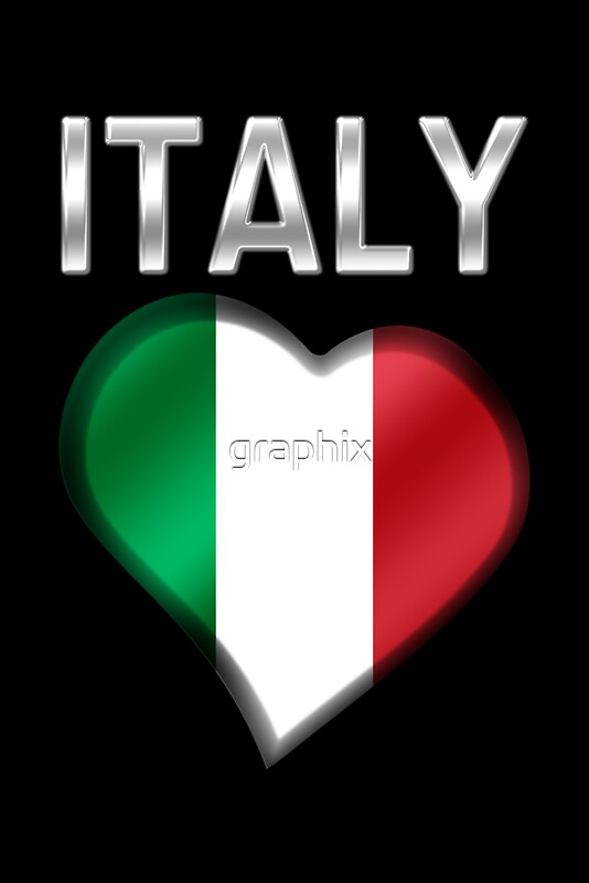 "Italy Italian Flag Heart & Text Metallic" Canvas Prints by graphix