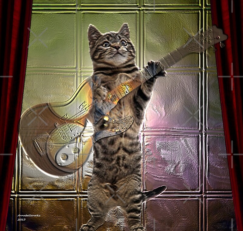 Cat Playing Guitar By Annabellerockz Redbubble