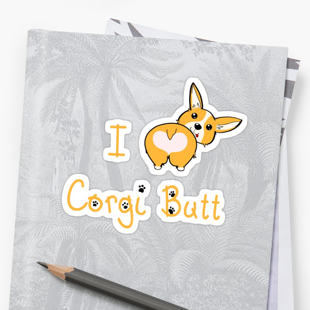 I Heart Corgi Butt Stickers By Deezer Redbubble