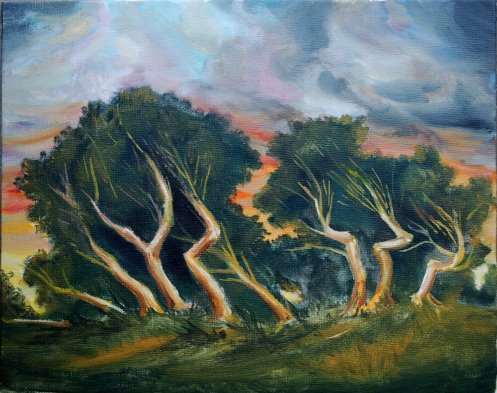 "Cyprus trees oil painting" by Mark Malinowski Redbubble