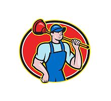 Plumber Holding Plunger Cartoon by patrimonio