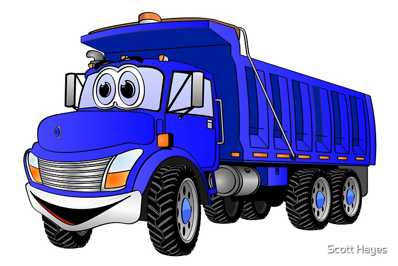 "Dump Truck 3 Axle Blue Cartoon" Greeting Cards by