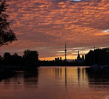 Reflecting on Fiery Skies - Toronto Skyline at Sunset by Georgia Mizuleva