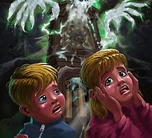 Kids with Haunted Grandfather Clock Ghost by martyee