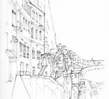 Vertical Amalfi Pencil and Ink Sketch by Dai Wynn