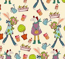 Seamless pattern with retro art deco animals by Maryna Rudzko