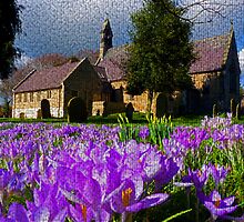 Flowers with church by Robert Gipson