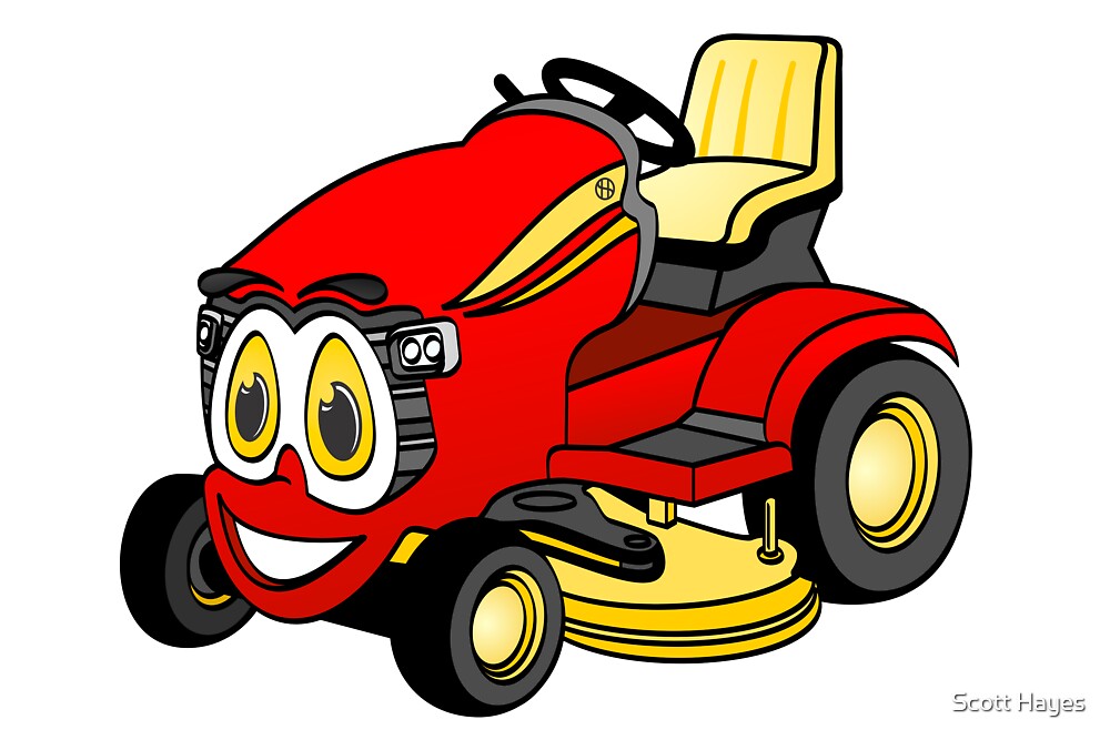"Riding Lawn Mower Cartoon" by Graphxpro | Redbubble