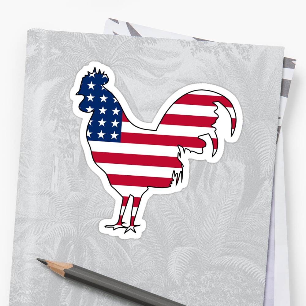 American Flag Chicken Rooster Hen Sticker By Artisticattitud Redbubble