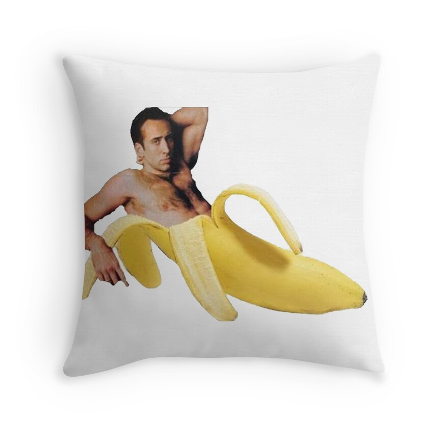 Nicholas Cage Sexy Banana Pose Throw Pillows By Charlielowlowe 