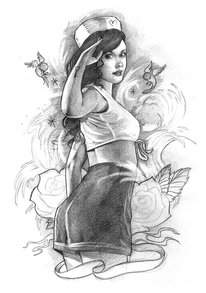Pin Up Pencil Drawing By Lzgraphicstudio Redbubble