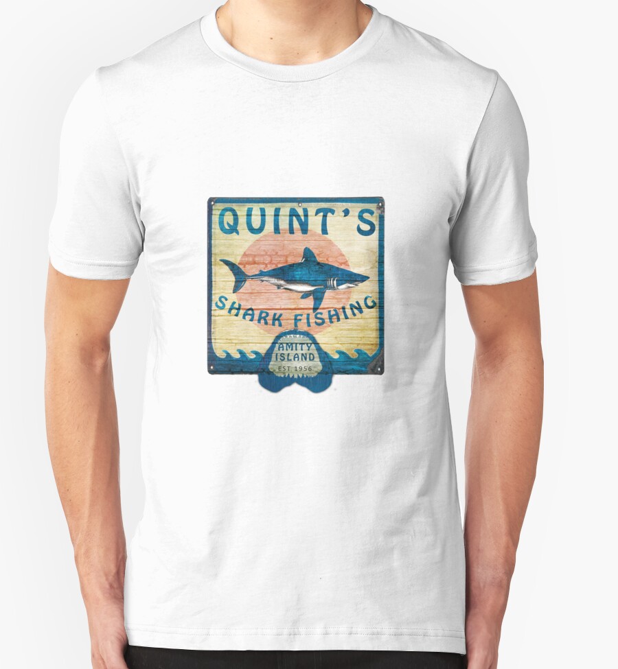 quint's shark fishing t shirt