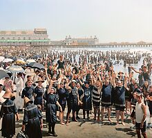 Hands up to the camera! on the beach at Atlantic CIty, NJ, 1905 by Sanna Dullaway