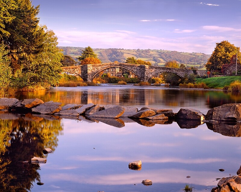"Llanrwst Bridge over River Conwy, North Wales" Framed Prints by