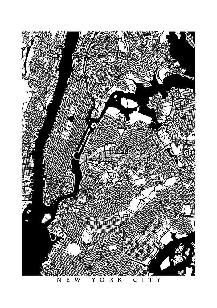 "New York City Black and White Map - NYC" by CartoCreative  Redbubble