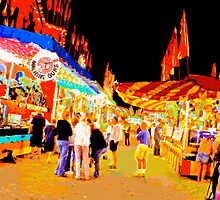 Carnival Midway at Night with Girls Talking by Bob Fox