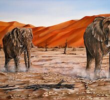 "Elephants - Namib Trek" - oil painting by Avril Brand