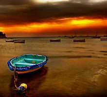 Blue boat, orange sky. by Melinda Kerr