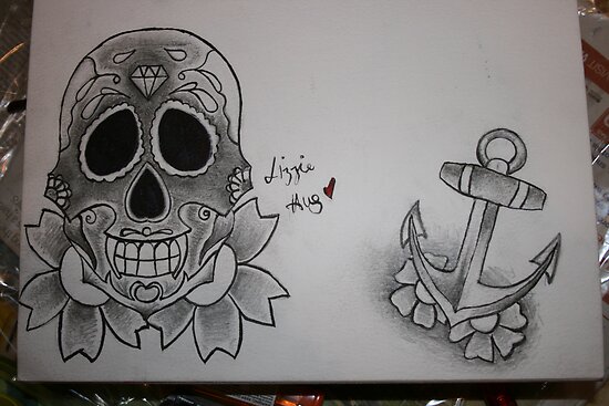 Sugar Skull and Anchor Design by Lizzie Hug