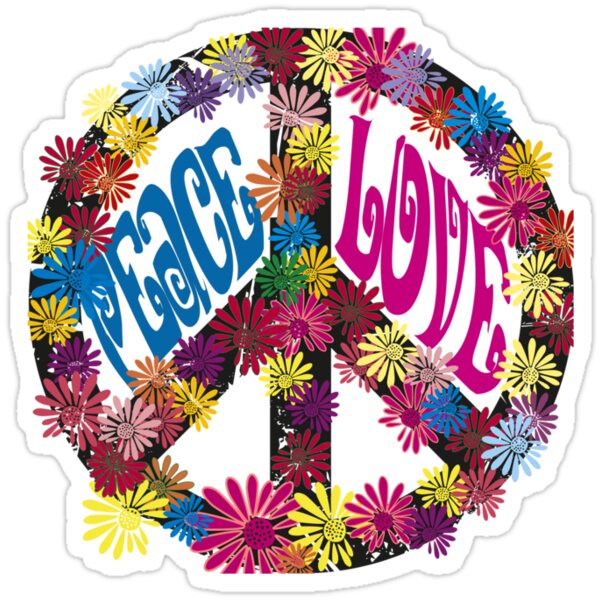 Flower Power Peace And Love Hippie Tee Shirt Stickers By Crodesign Redbubble