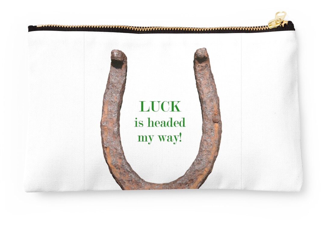 "Lucky Horseshoe Quote for Good Luck" Studio Pouches by JostaBerry