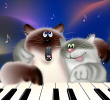 Cats Playing Piano by lydiasart