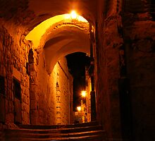 Abuhav alley Safed at night by Moshe Cohen