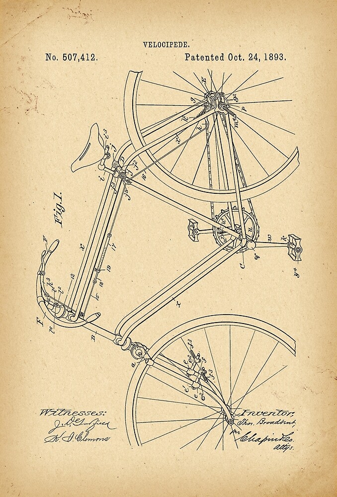 Patent Velocipede Bicycle History Invention By Khokhloma Redbubble